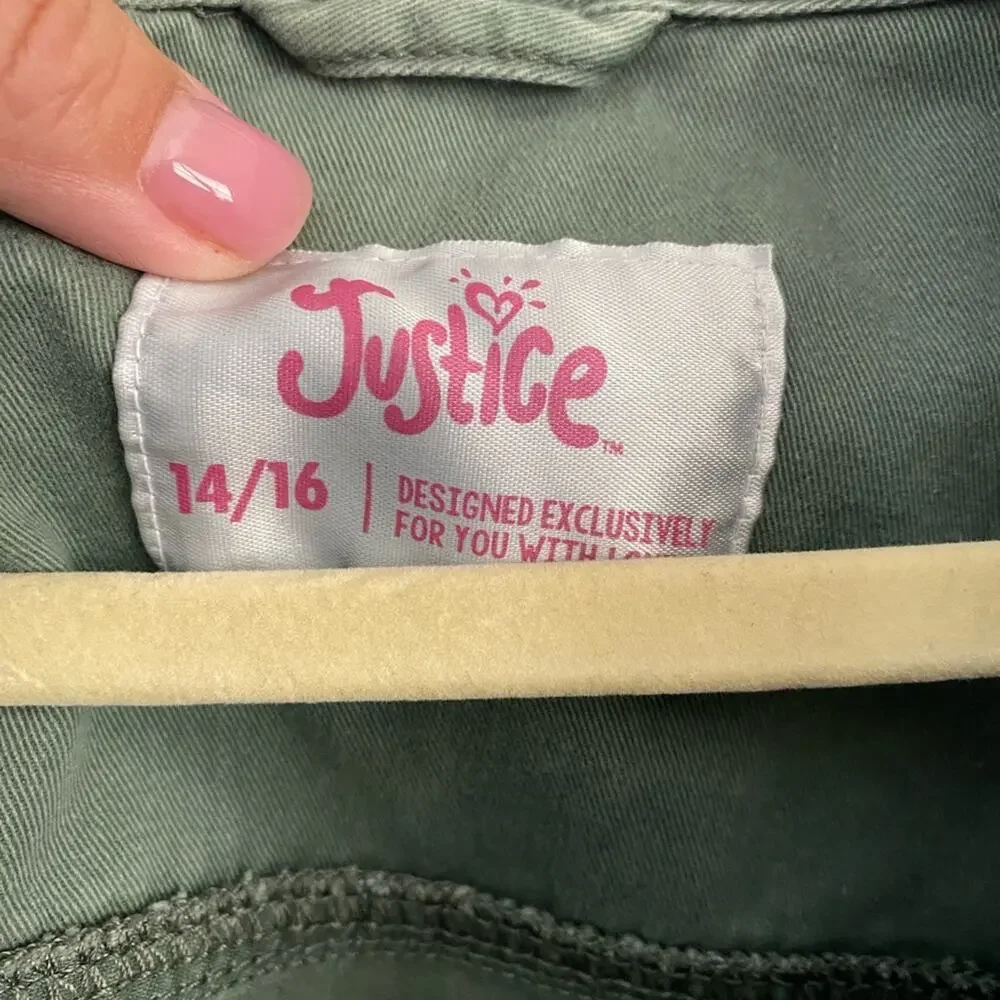 Justice Girls Olive Green Utility Style Jacket Size 14